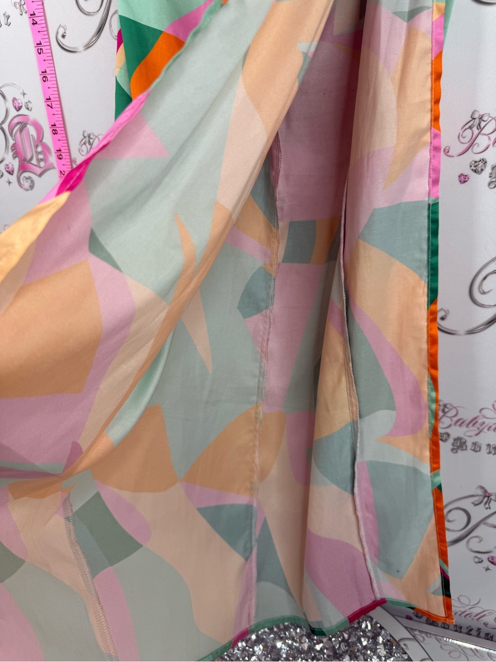 RNWY skirt side slit bright Abstract Print Maxi Skirt — Green, Pink & Orange - Picture 7 of 12